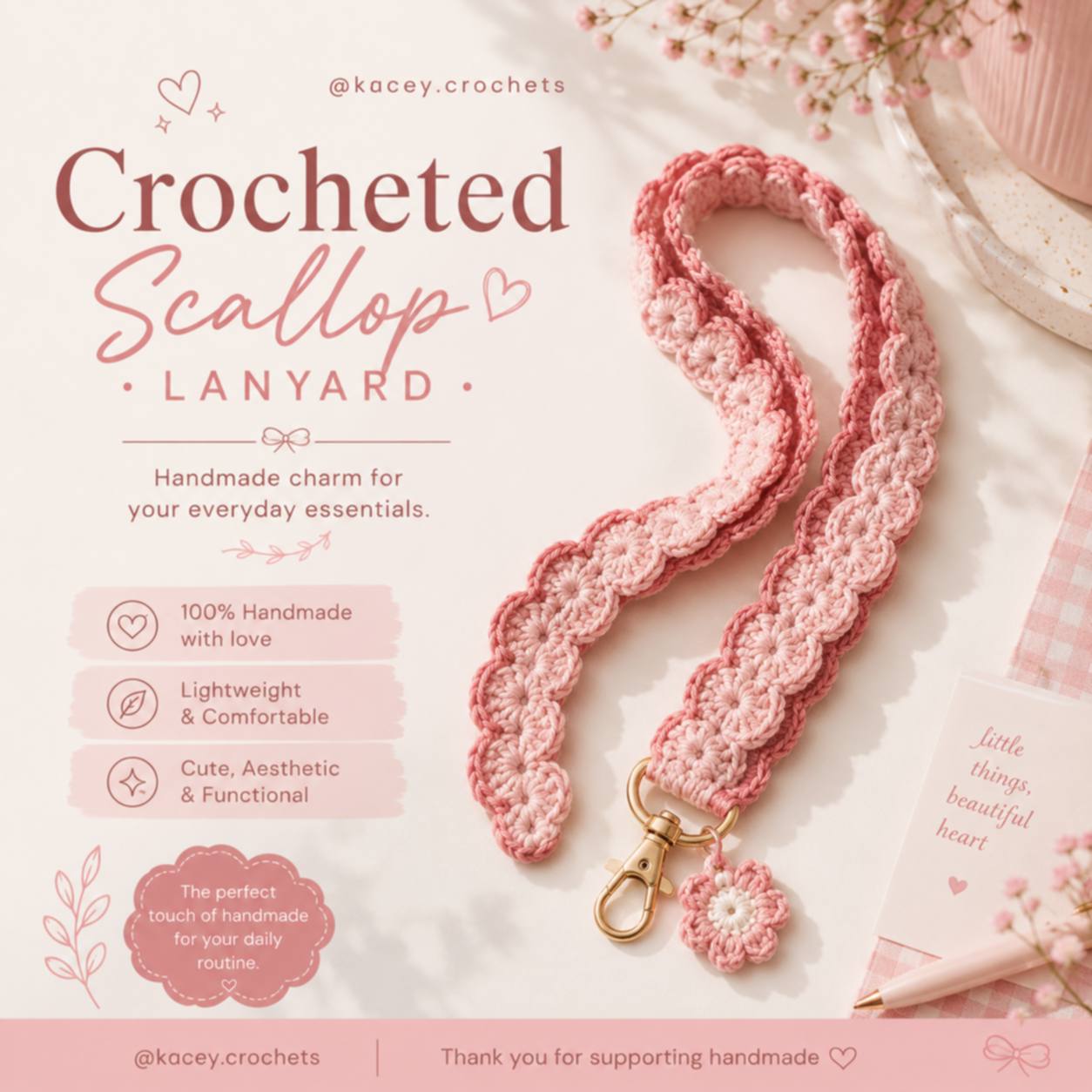 Crochet scallop lanyard